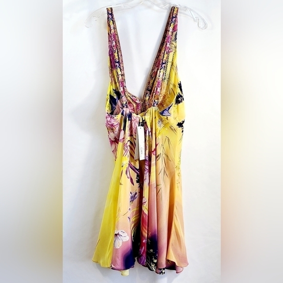 Camilla 'How Does Your Garden Grow' Silk Mini-Dress, Yellow Multi - Picture 7 of 8